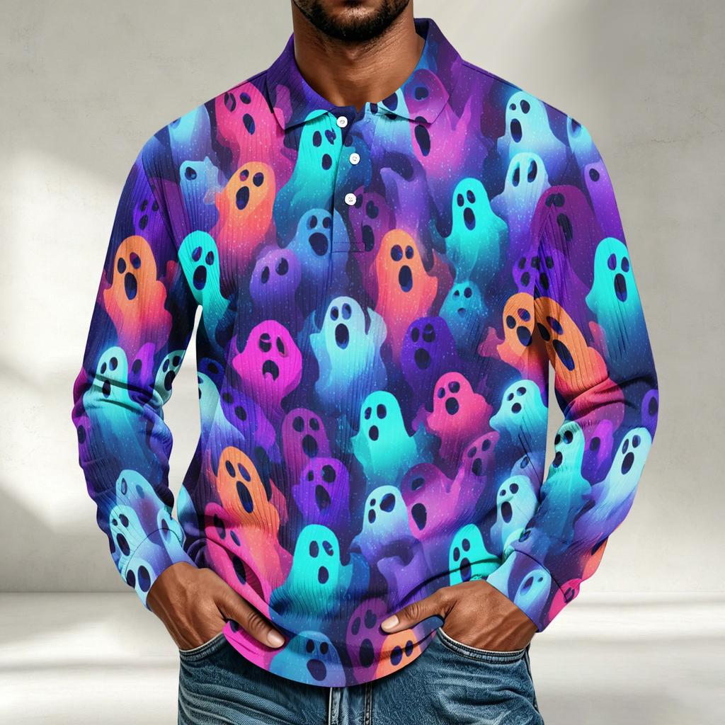 Herren Langarmshirt Halloween-Print Lockerer Schnitt Lässiges Oberteil