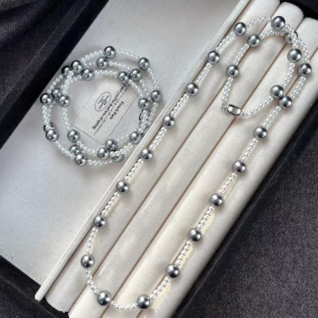 

Vintage High Quality Faux Crystal Mixed Color Pearl Necklace Collarbone Chain Sweater Chain