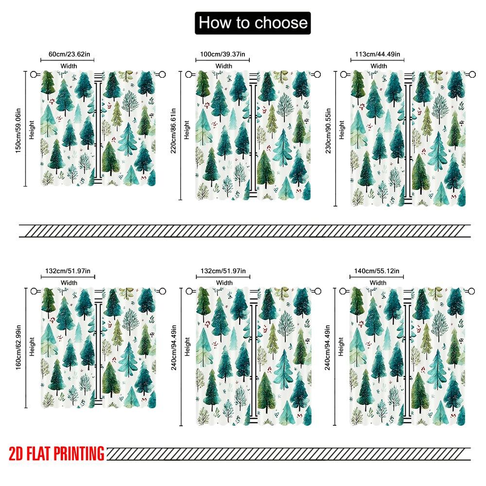 2pcs 2D flat printing St Patrick's Day Window Drapes Watercolor Christmas Tree Design 100% Polyester Without Electricity Festive