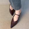 French Retro Pointed Toe Mules With Single Buckle Strap Fashionable Open Toe Low Block Heel Shoes