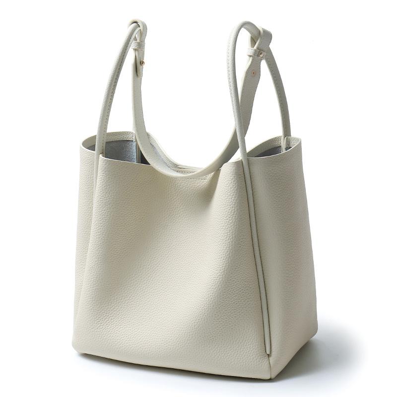 The First Layer Of Cowhide Vegetable Basket Bag, Bucket Bag, Simple And Large-Capacity Leather Single Shoulder Oblique Span Handbag.