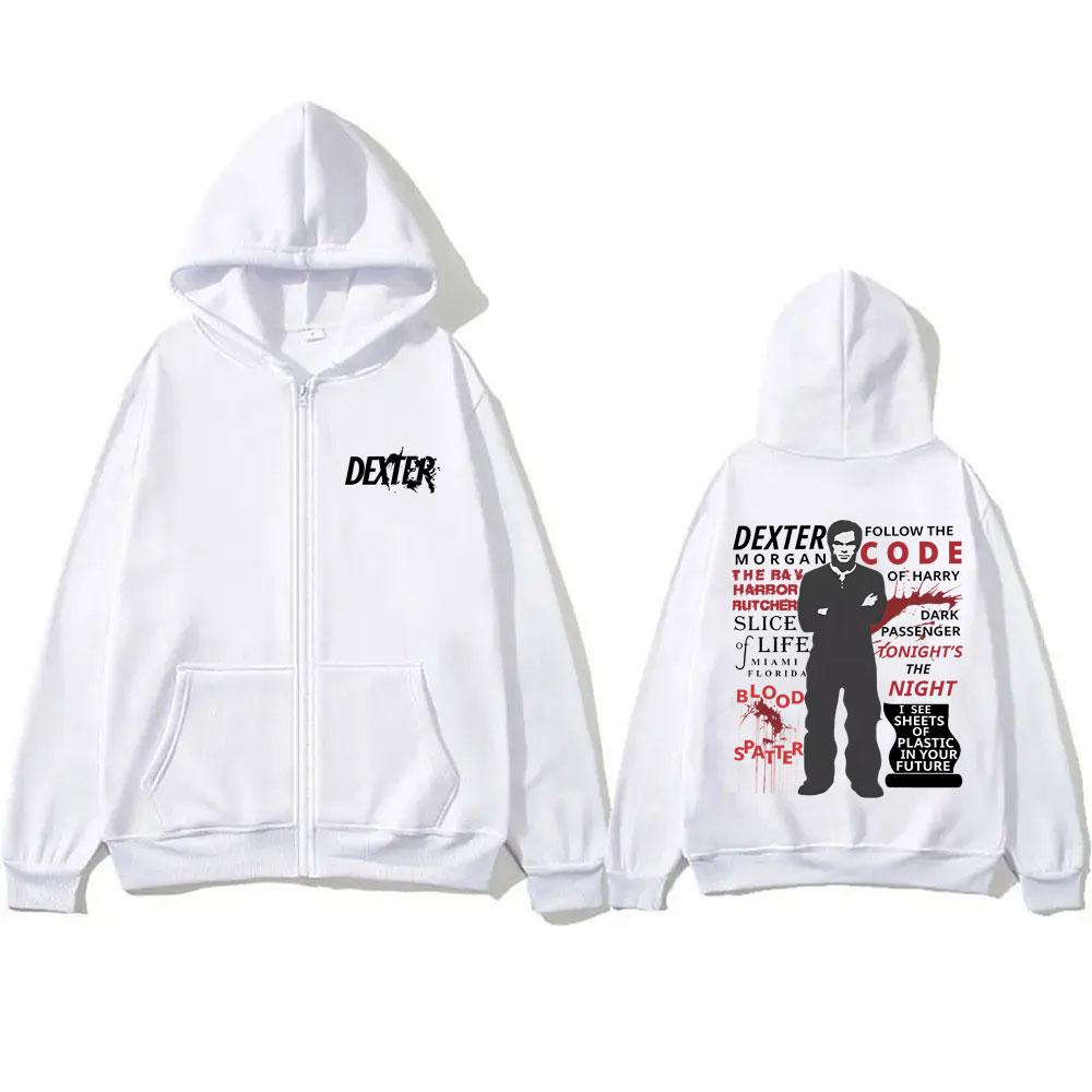 TV Play Dexter Morgan Zipper Hoodie Men Women Vintage Fleece Cotton Zip Up Jacket Coat Oversized Zip Up Sweatshirt