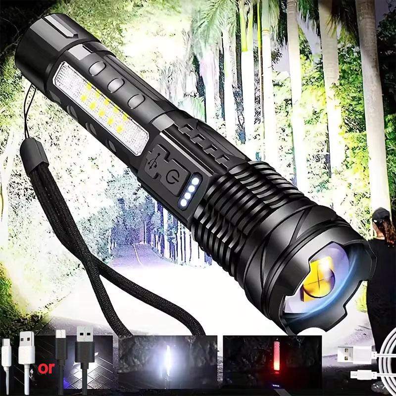 LED Flashlight 7 Modes Rechargeable Handheld Zoomable Tactical Torch Waterproof Outdoor Camping Fishing Hunting Side Work Light