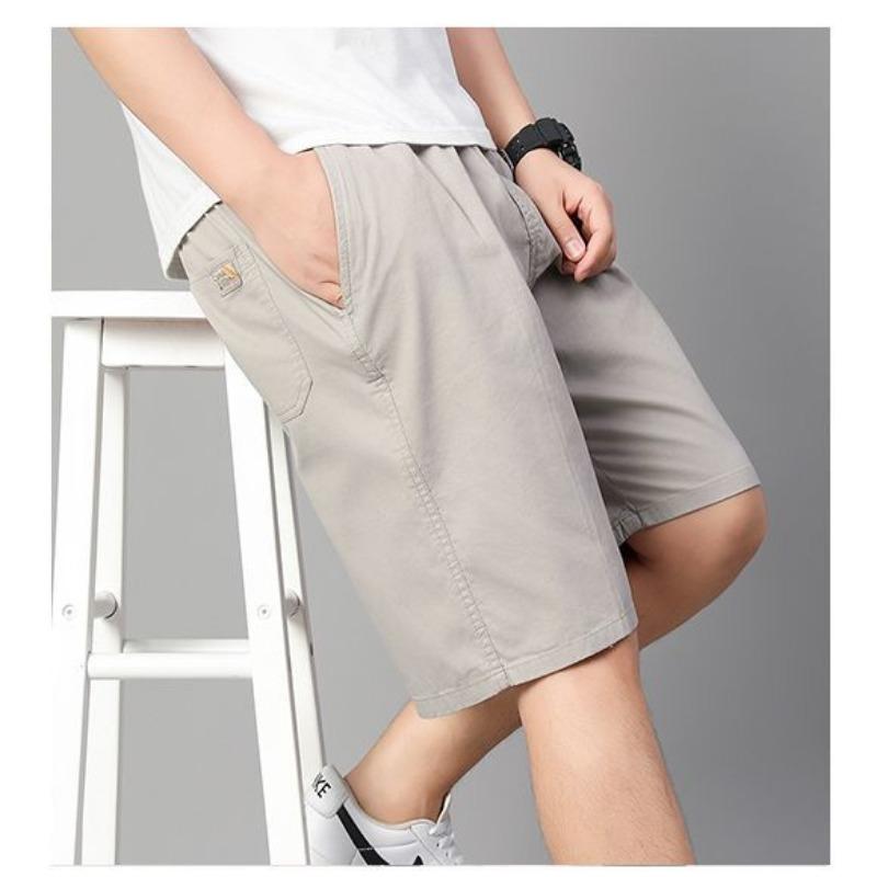 Men's Casual Solid Color Shorts Elastic Waist Lightweight Breathable Mid Length Outdoor Wear