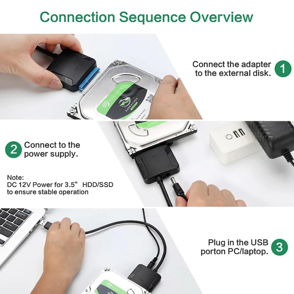 USB 3.0 To Sata Cable Sata To USB Hard Drive Adapter Converter 2.5 3.5 Inch External HDD SSD Connector for Xbox One Laptop Up To 6 Gbps Speed