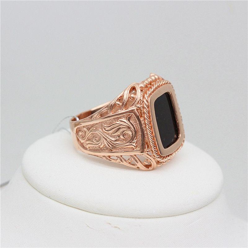 Russia 585 Purple Gold Couple Ring Fashion Rose Gold Plated Black Stone Ring For Boyfriend Gift