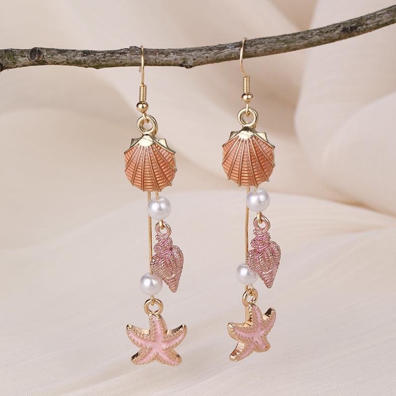 Orecchini Pendenti Boho con Conchiglia, Stella Marina e Perla per Donna Squisiti alla Moda Orecchini a Pendente Conchiglia Gioielli Versatili per Vacanze al Mare Regali