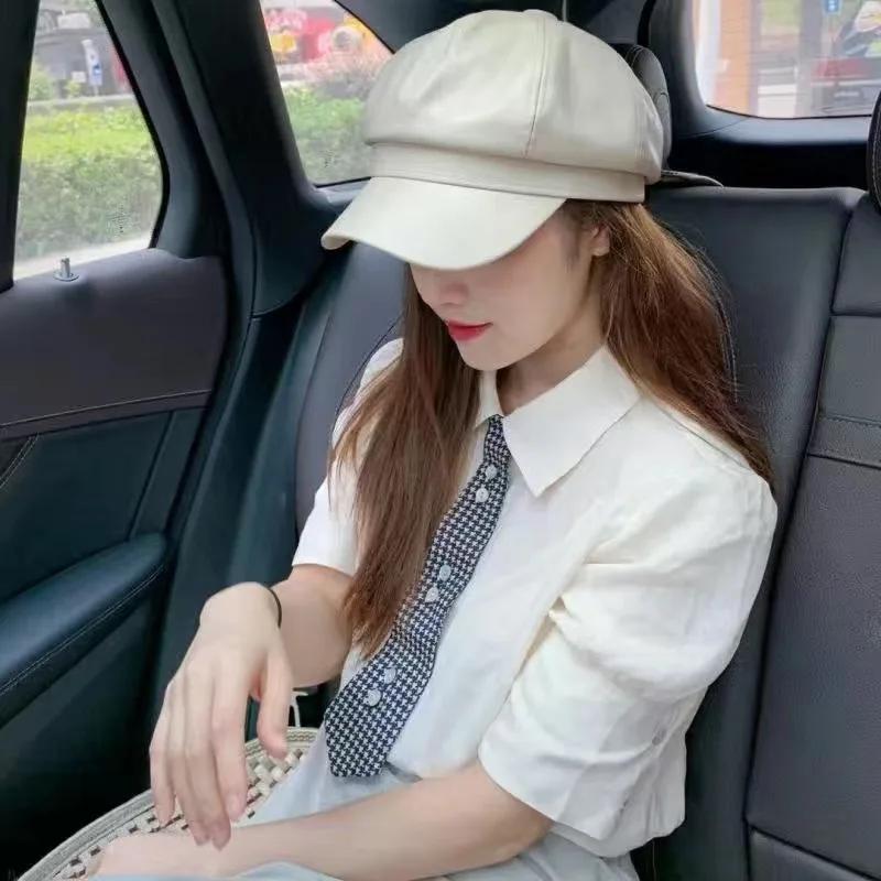 Korean Version Leather Beret, Kids Autumn Winter Octagonal Hat, Cute British Style Student Hat