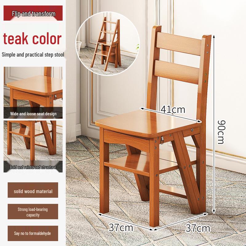 Solid Wood Reversible Three-Step Folding Ladder Stool for Indoor Use