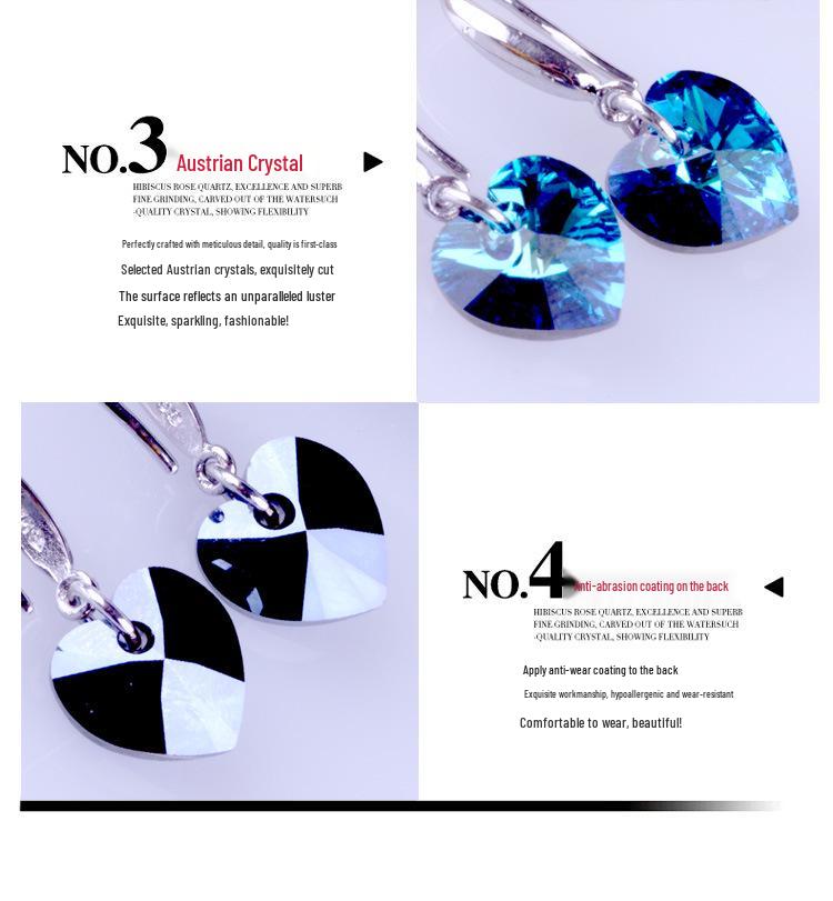 Korean Ocean Heart Blue Crystal S925 Silver Women's Earrings