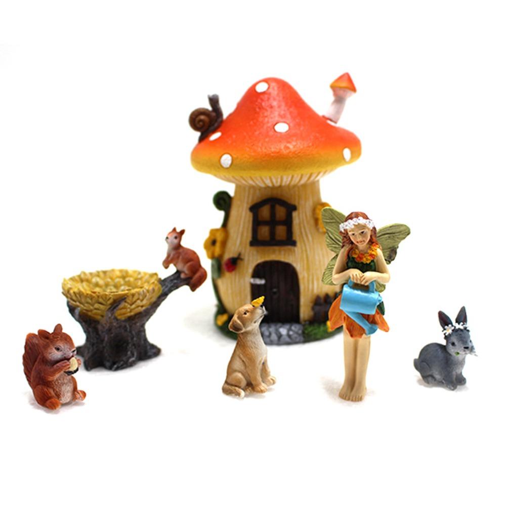 6pcs Resin Fairy Garden Statue Cute Miniatures Figurine Sculpture Mushroom House Set  Christmas