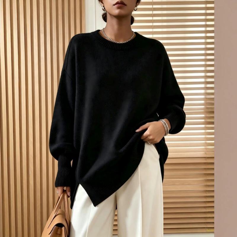 Women S Loose Fit Crew Neck Pullover Knit Sweater Autumn Winter