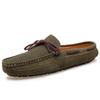 Summer Suede Leather Mules Men Backless Loafers Slippers Slip on Flats Green Casual Shoes Half Shoes for Men Large Size 46 47
