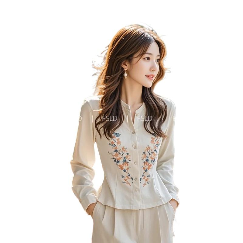 

Красивая рубашка, топ Cold Tie, белая рубашка с длинными рукавами и цветочным принтом, женская, ранняя осенняя новинка 2XL белый