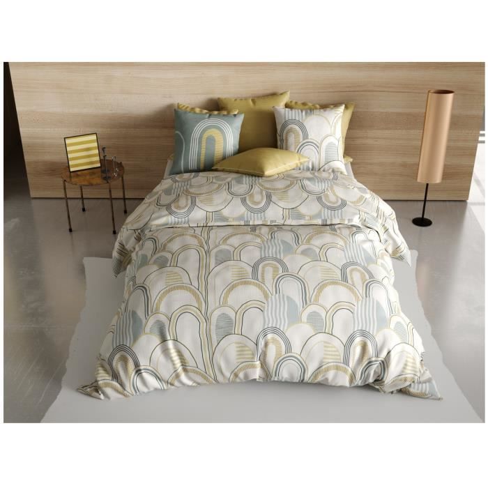 Housse De Couette + 2 Taies - Colize - 220 X 240 Cm - 100% Coton - Beige - Tissu Souple Et Résistant