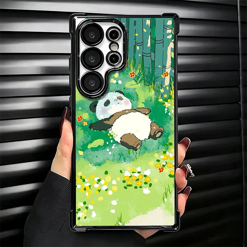 Cute Cartoon Panda Plating Phone Case For Samsung Galaxy S24 S25 FE S26 Edge S23 Ultra S22 S21 Plus S20 Anti-Fall Airabag Cover