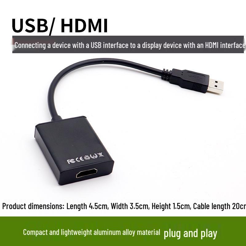 USB 2.0 To HDMI Adapter Cable, Aluminum Alloy, HD 1080P Extender