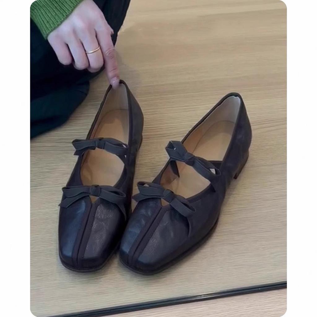 Ładne baleriny konkubiny damskie miękkie podeszwy ze spódniczkami retro buty Mary Jane kokarda płaskie buty