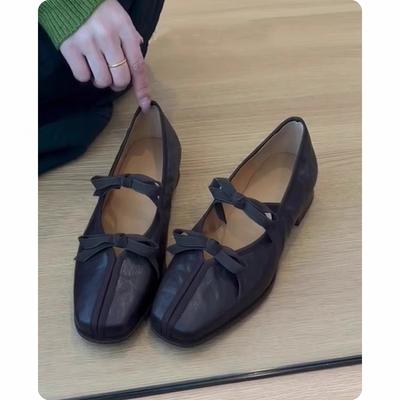 Pretty Concubine Ballet Shoes Women's Soft Soles with Skirts Retro Mary Jane Shoes Bow Flat Shoes