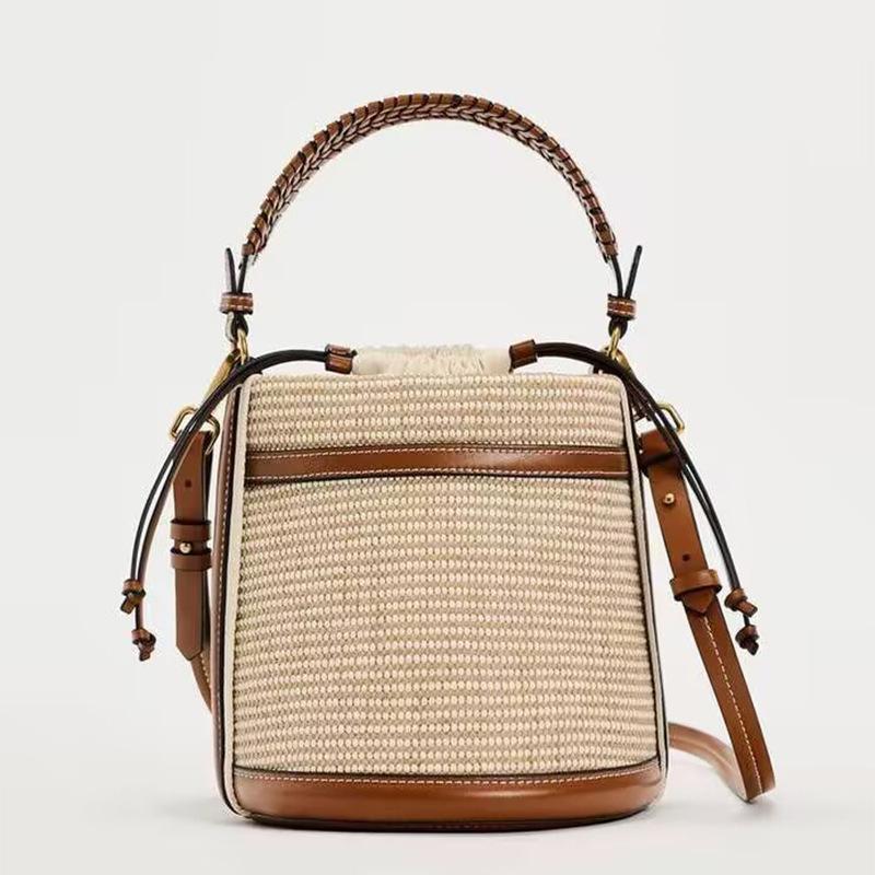 

ZA Home Bucket Bag,Summer Beach Bags for Women Luxury Handbags Designer Woven Bag,Women Messenger Crossbody Casual Bag бежевый