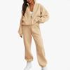 2025 Women's Fleece Sweatshirt Two-Piece Set Casual Zip-Up Loose Fashion Tracksuit