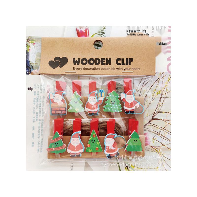 Wooden Cartoon Santa Clips - Photo Hanger, Tea Bag Sealer, Card Holder for Christmas Trees & Flower Shops