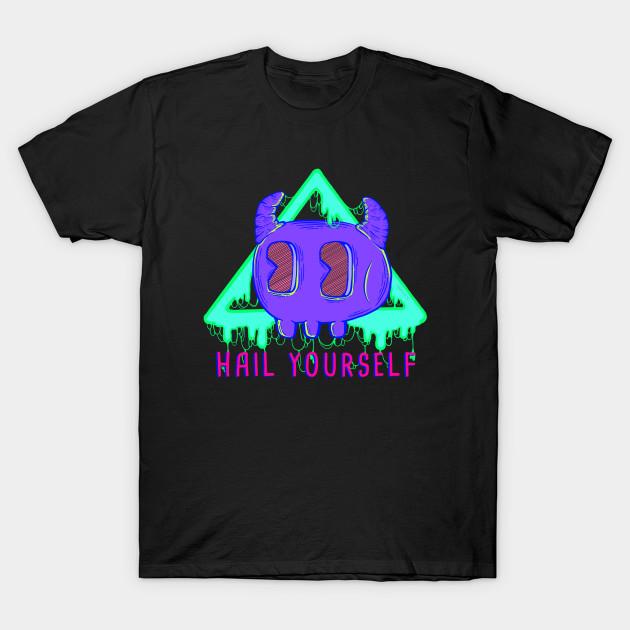 

Men Black Print T-shirt Hail Yourself! Megustalations! No-Cut Transfer Paper Print Cotton Tshirt S чорний