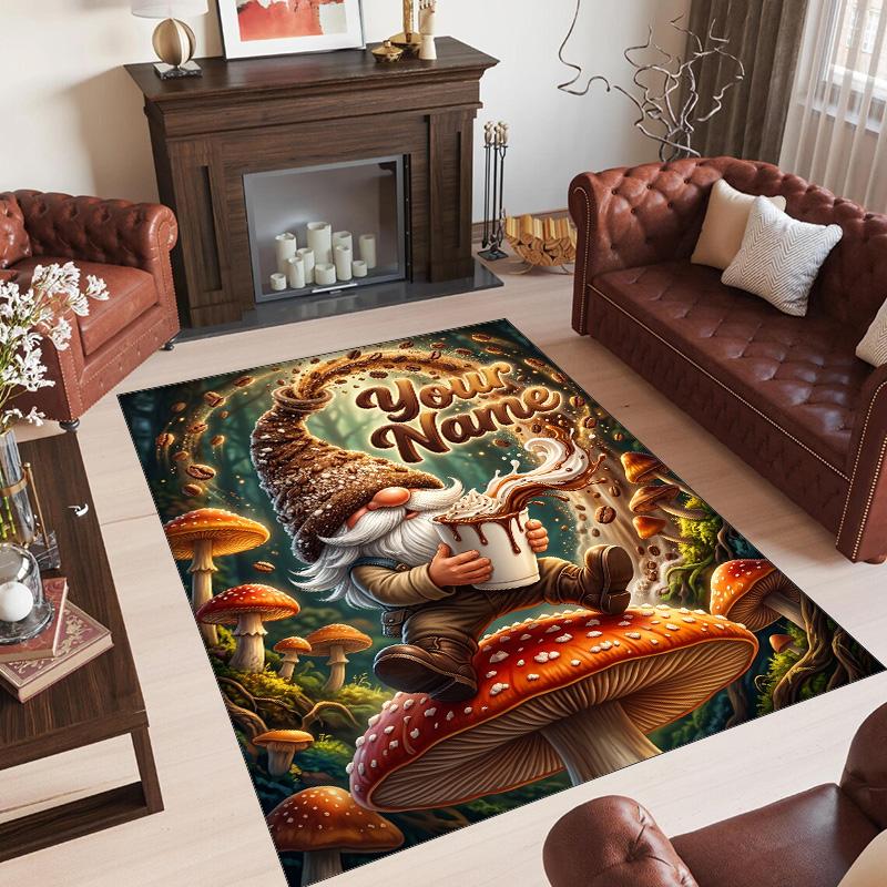 Gnome Theme Crystal Velvet Rug Personalized Custom Name Text Soft Floor Mat Home Decor