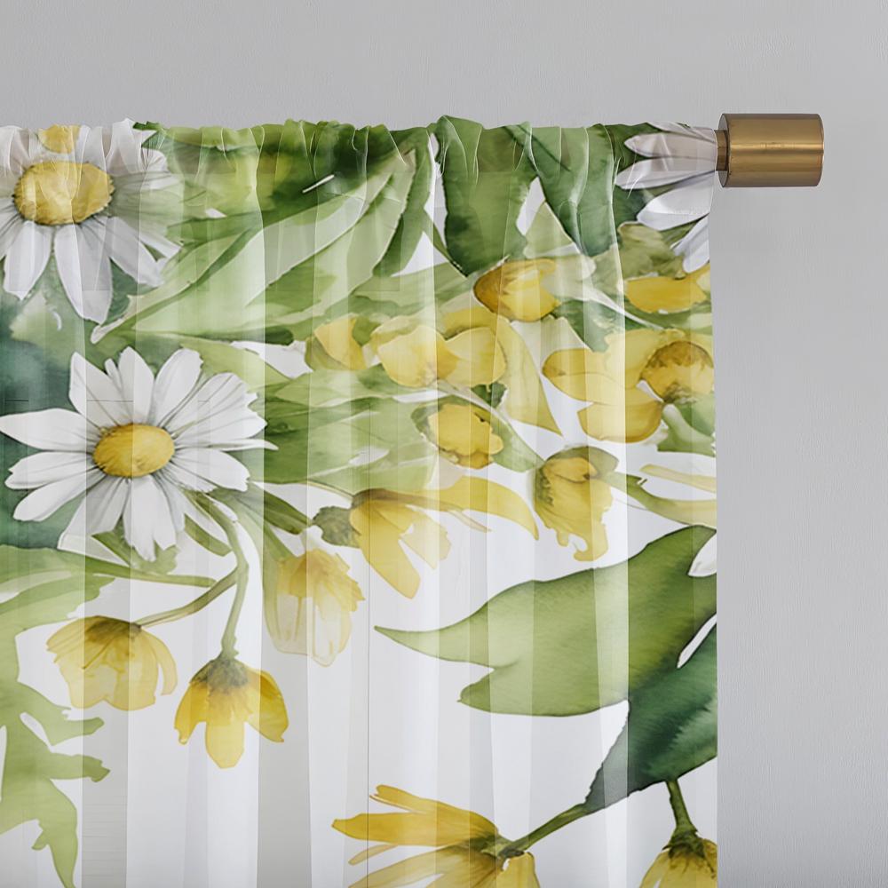 2pcs HD digital fresh small white flower printed window screen home decor style decoration living room bedroom rod through curta