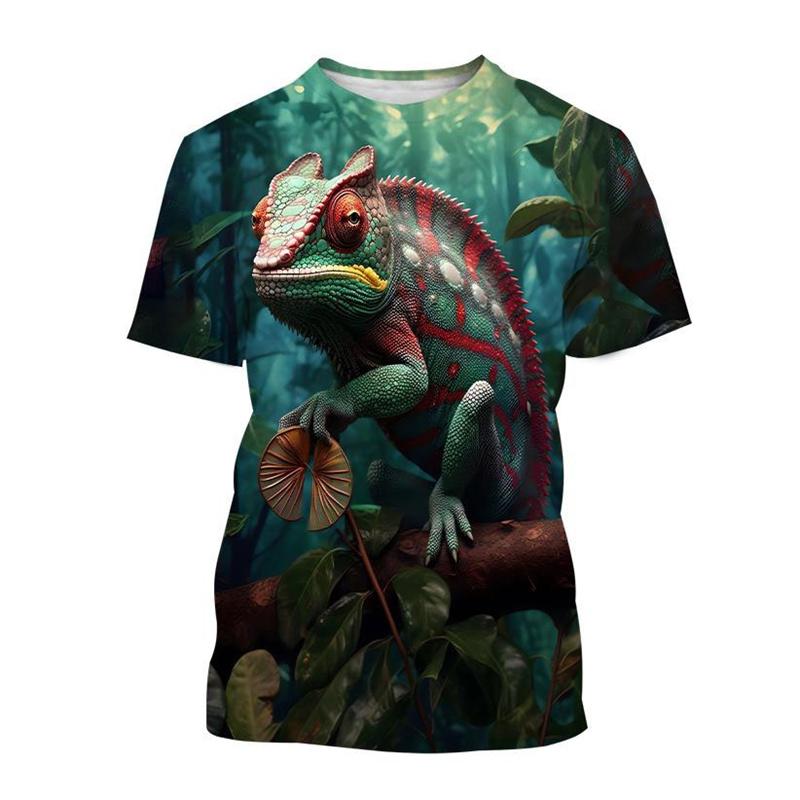 Animal Chameleon 3D Print T-shirt Men Reptile Iguana Round Neck Short-sleeved Lizard Pattern Tees Fashion Casual Tops T Shirts
