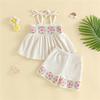 Girls Suit Summer Fashion Children Style Flower Crochet Spaghetti Strap Tops and Shorts Two-piece Girls Clothing Sets