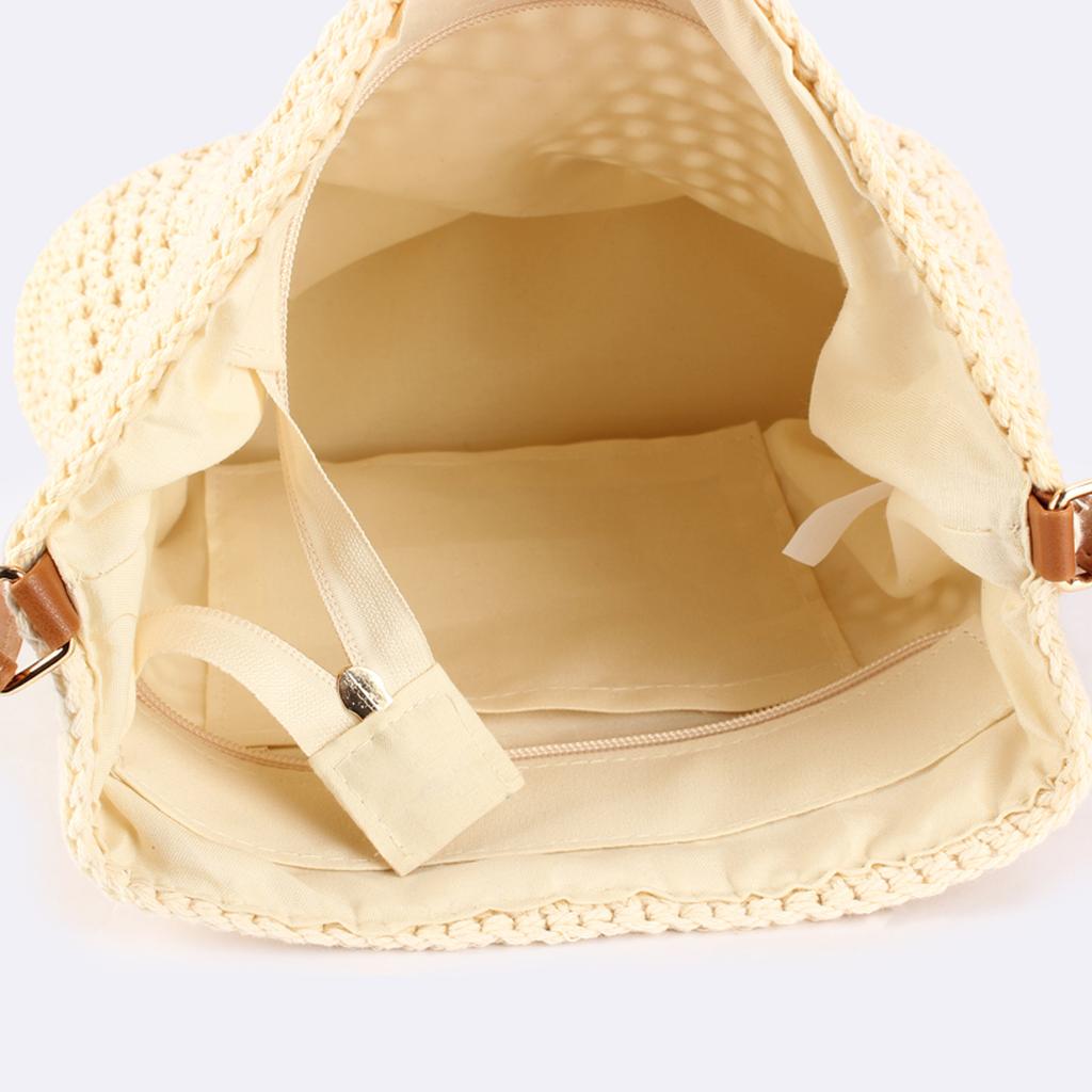 Summer Beige Cotton Knitted Shoulder Bag For Women Bohemian Hobo Crochet Beach Handbag Casual Designer Lady Clutch Purse