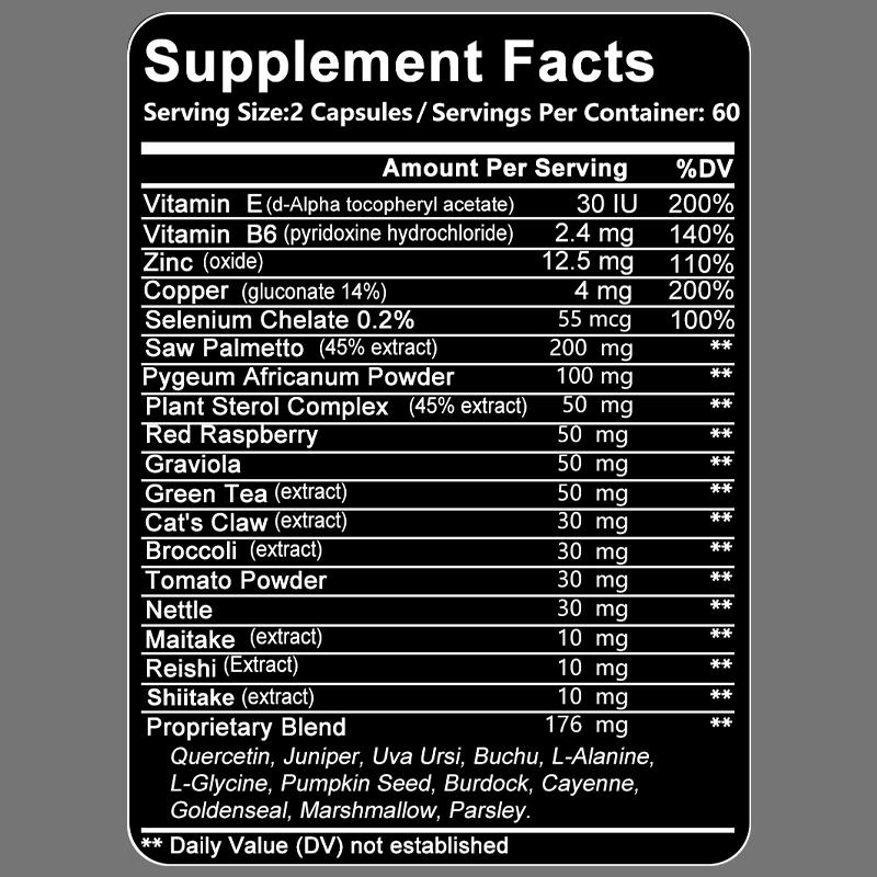 Prostate Support Capsules for Men, Saw Palmetto Pumpkin Seed Zinc Vitamin E B6 Supplement,120 Vegetable Capsules
