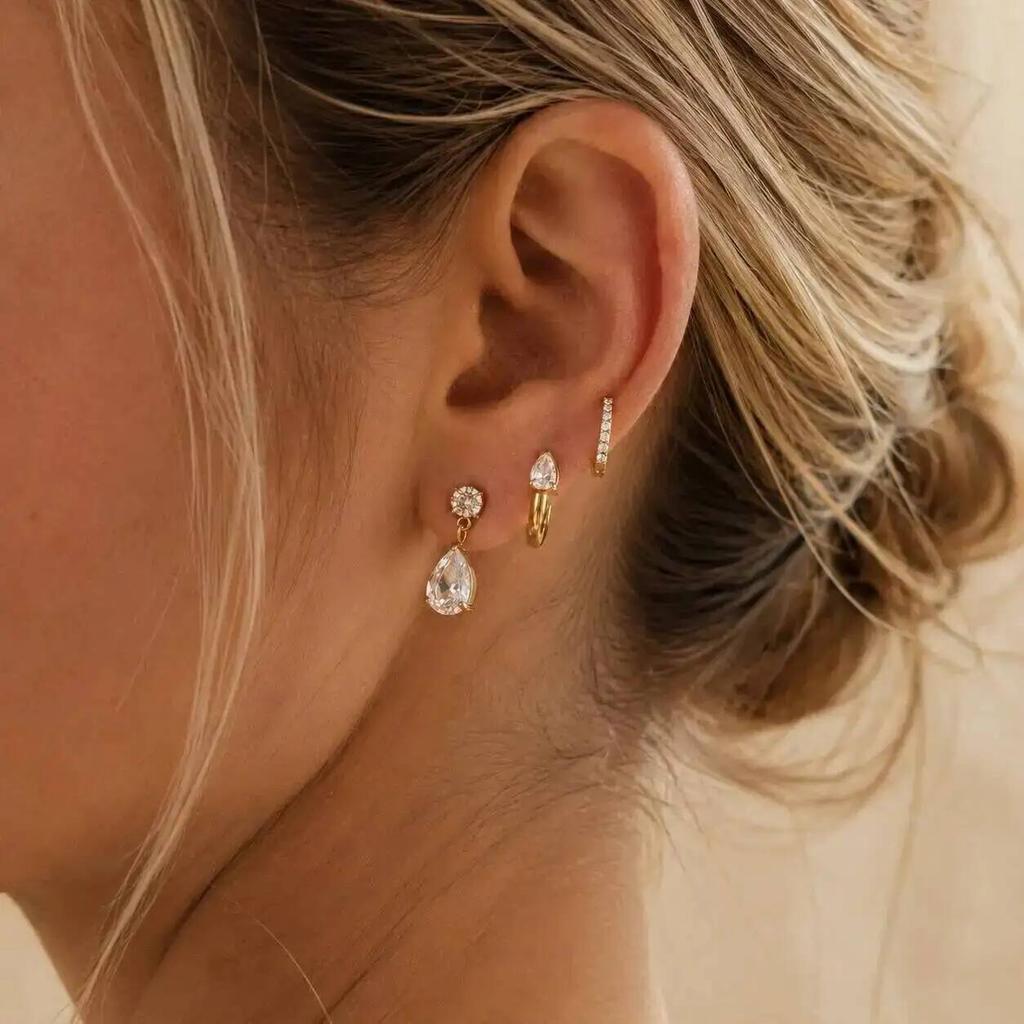 SHIXIN 2026 New Classic Stainless Steel Zircon Stud Earring Women Exquisite 18k Gold Plated Piercing Ear Wedding Banquet Jewelry