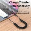66W 5A Retractable Spring Usb A To Type C High Speed Charging Cable Fast Charging Type C For Samsung Xiaomi Huawei Charger Cable