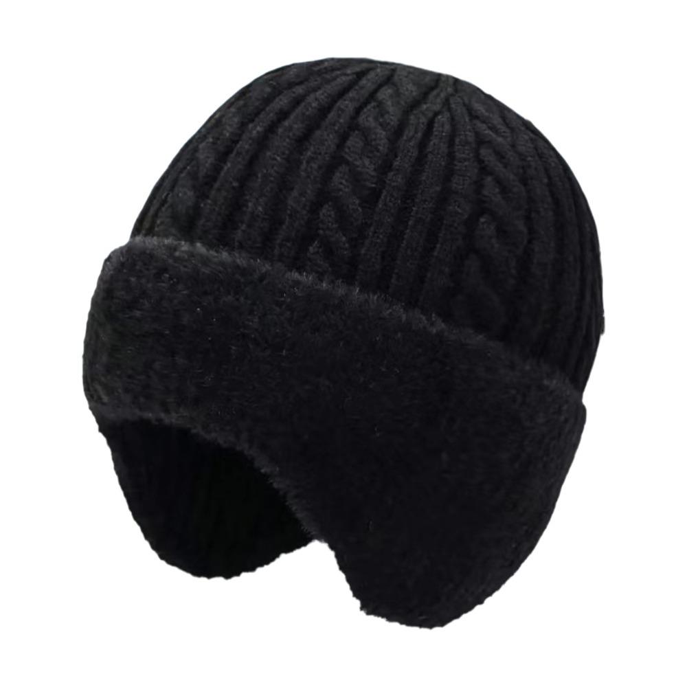 Double Layers Warm Knitted Hat Fur Lined Outdoor Warm Hat Beanie With Earmuffs  for Autumn Winter