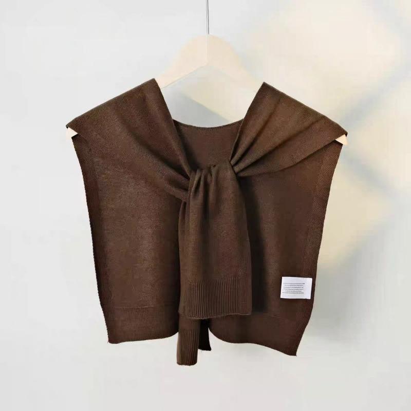 Solid color knitted small shawl fashionable versatile hollow high-end atmosphere white temperament outer small shawl