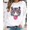 Tiger Print Crew Neck Casual Sweatshirt for Women