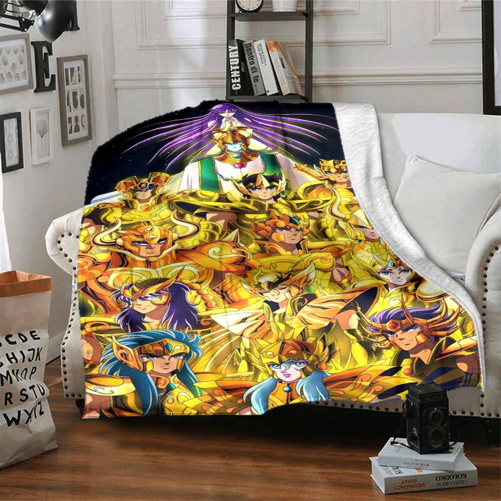 Saint Seiya Print Flannel Blanket High Quality Warm Comfortable Cover for All Seasons Perfect for Gifts Home Decor