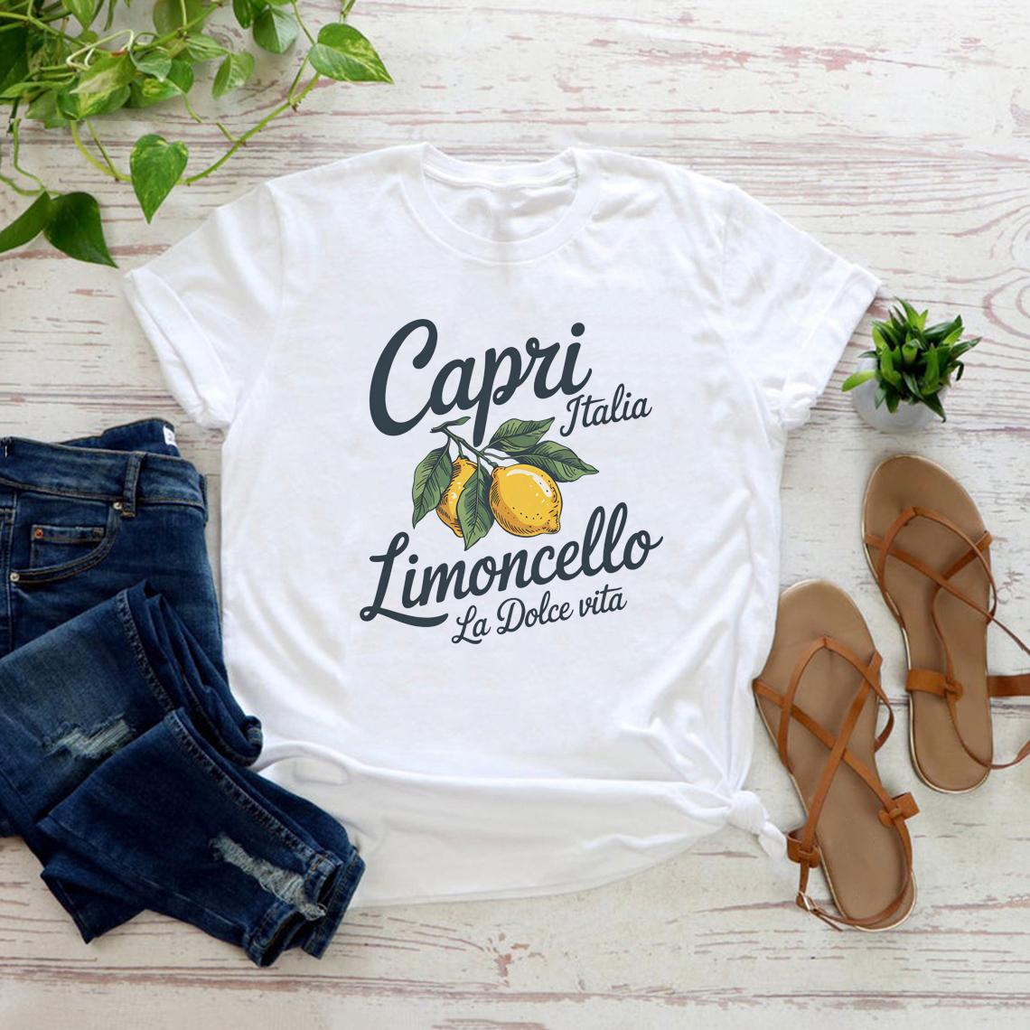 

Limoncello Tshirt Capri Italy Shirt Women Short Sleeve Tshirts Italian Lemon Graphic T Shirts Summer Fruit Tee Female Clothing 4XL
