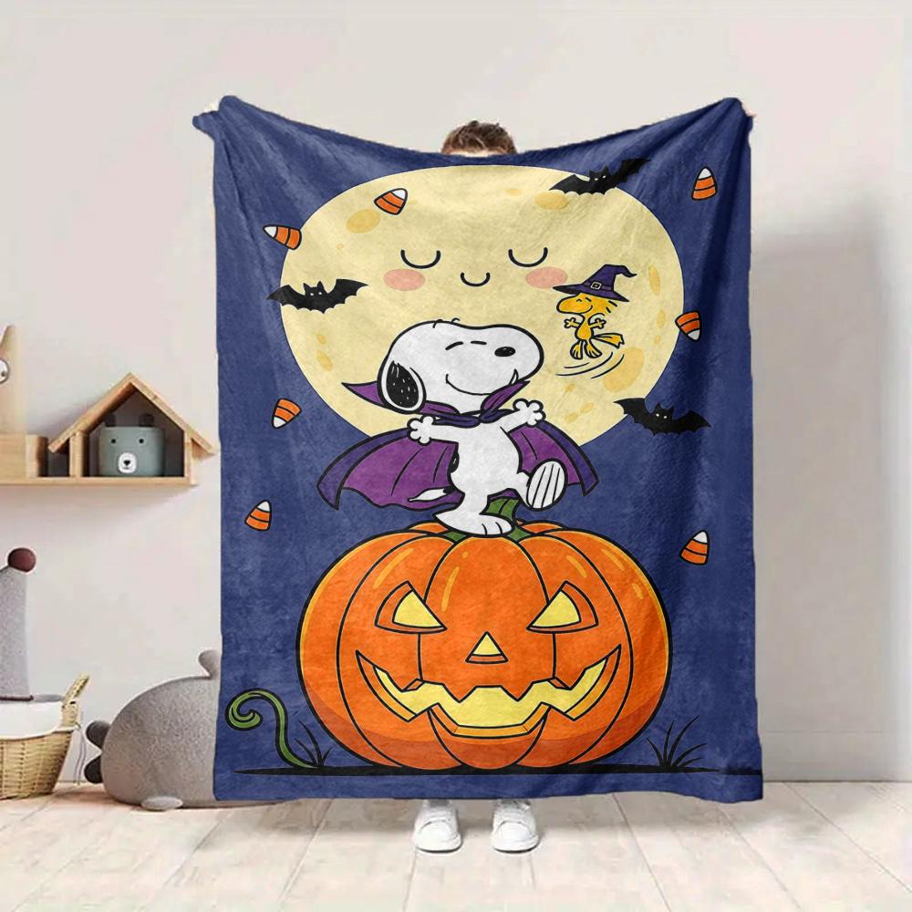 1Pc Halloween Snoopy Pumpkin Night Blanket Soft And Comfortable Casual Warm Camping Travel Christmas Halloween Gift M917102