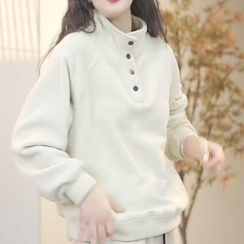Doppelseitiger Deutscher Samt Herbst Winter Neu Warm Rollkragen Sweatshirt Lässig Vielseitig Locker Einfarbig Oberteil