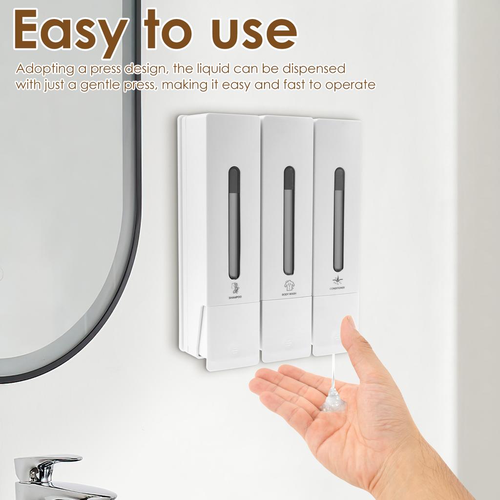 400ML Soap Dispenser Wall Mounted Shower Soap Dispenser 3 Chamber Conditioner Gel Detergent Dispenser for Bathroom Accessories