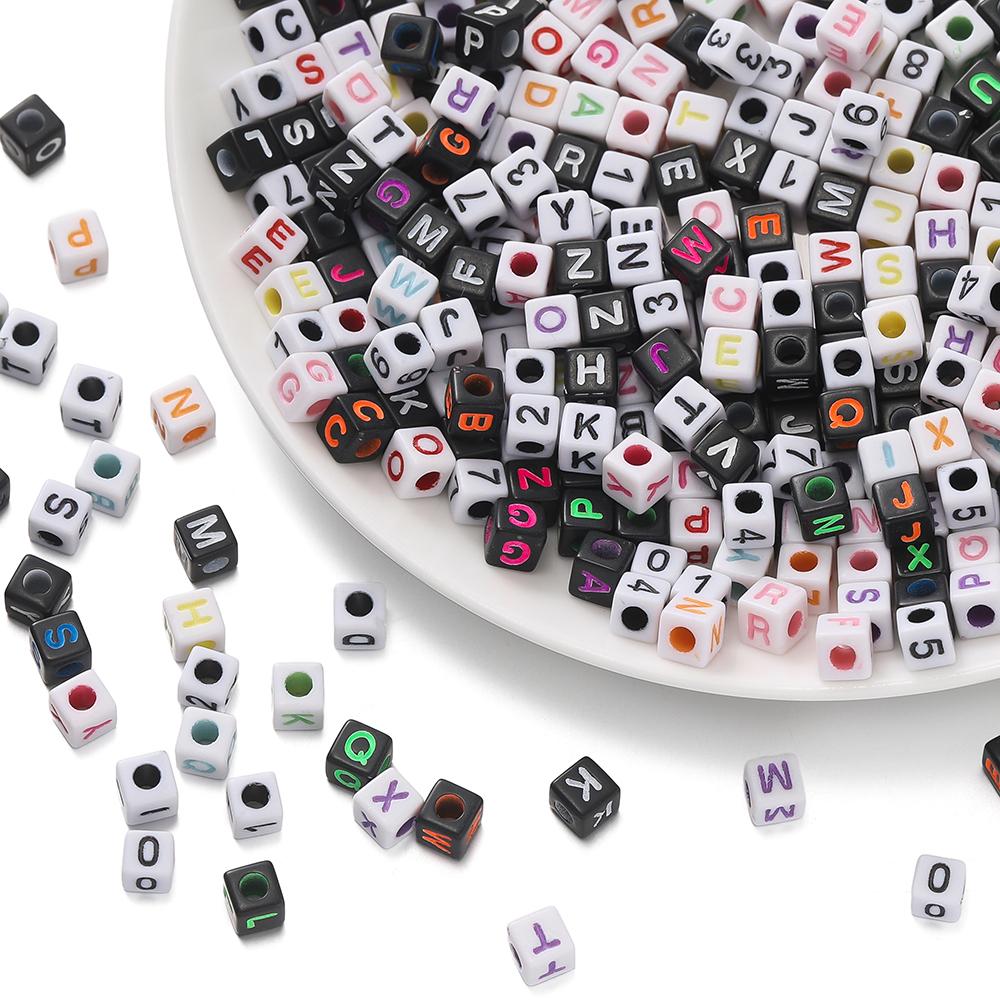 100Pcs/lot 5*5MM Black Gold Color Square Letter Acrylic Beads A-Z Cube Loose Spacer Alphabet Beads For DIY Jewelry Making