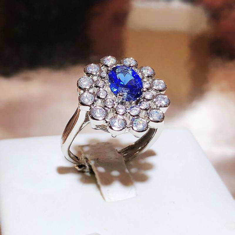 

Европейские и американские кольца для женщин, кольца с имитацией сапфира для бриллиантов и женские кольца с разноцветными цветами Adjustable opening