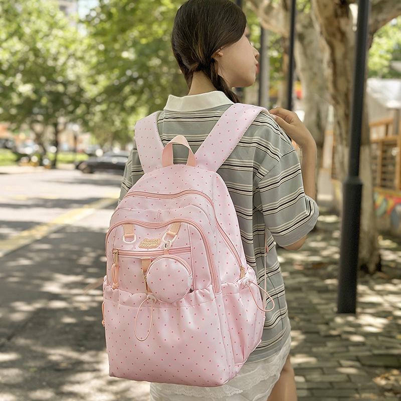 College Style Schoolbag Female College Student Korean Version Polka Dot Backpack Female Large Capacity Class Schoolbag Cute Girl Backpack