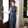 Blue sleeveless national style new Chinese daily Suzhou long cheongsam improved young 1011 new women's high sense