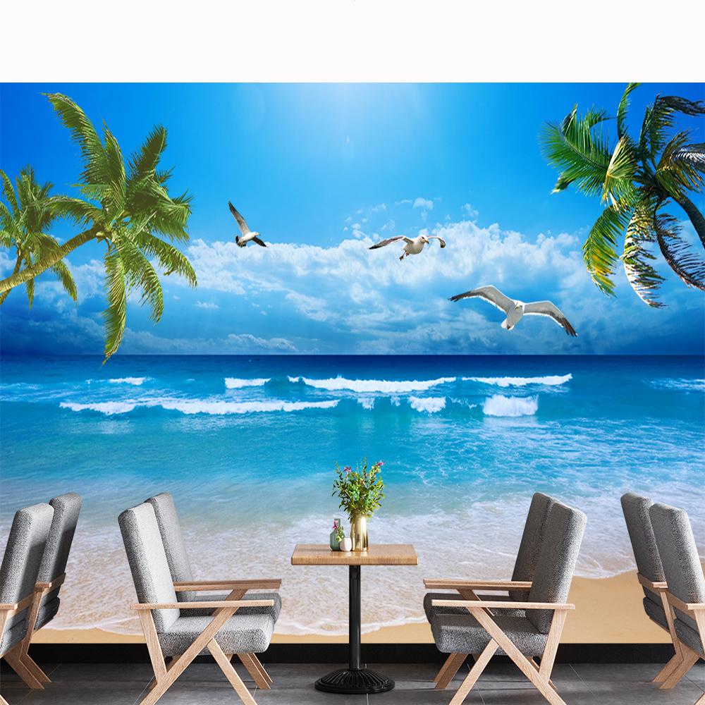 Sea Coconut Tree Wallpaper 3d Beach Wall Mural Ocean Beach Wallpapers Home Decor