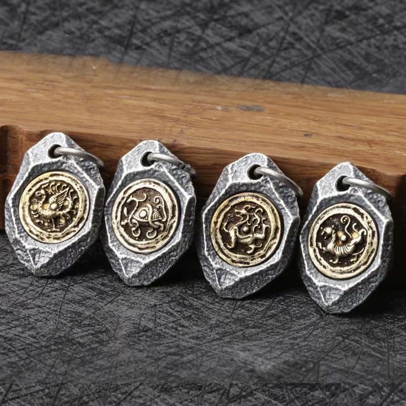 Sterling Silver Four Divine Beasts Pendant Necklace: Blue Dragon, White Tiger, Black Tortoise, Vermilion Bird - Men s Ethnic Style Jewelry. White Tiger (Pendant Only)