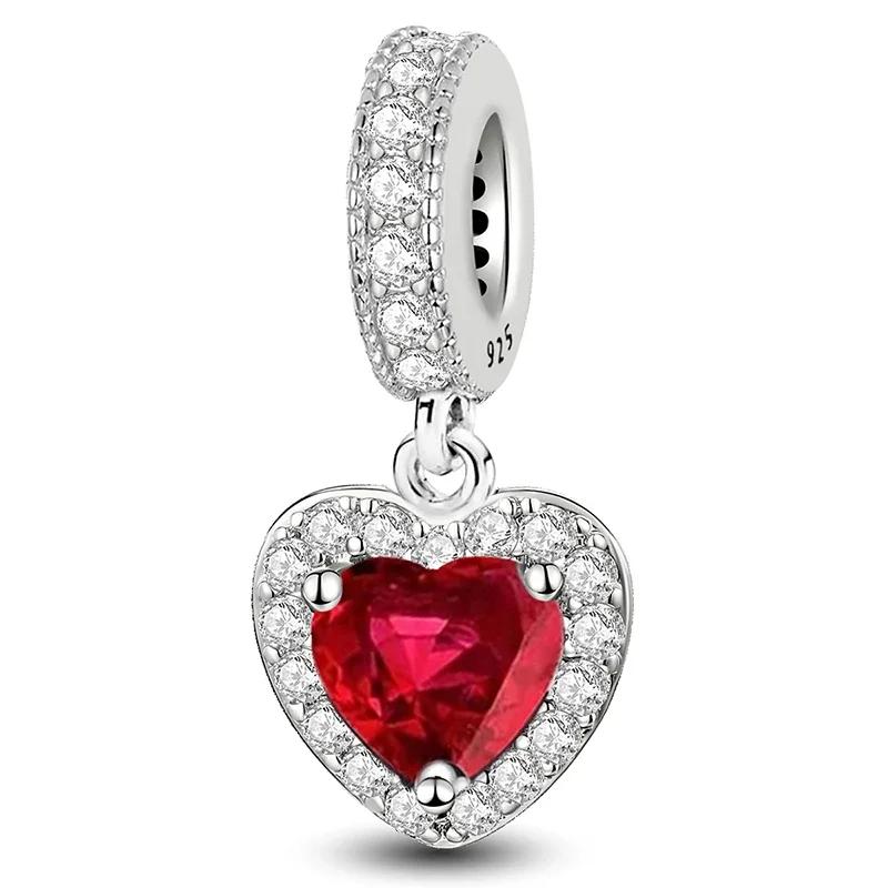 Copper Romantic Zircon Red Love Heart Charms Beads Fit Original Pan Bracelet Bangles Diy Fine Jewelry For Women